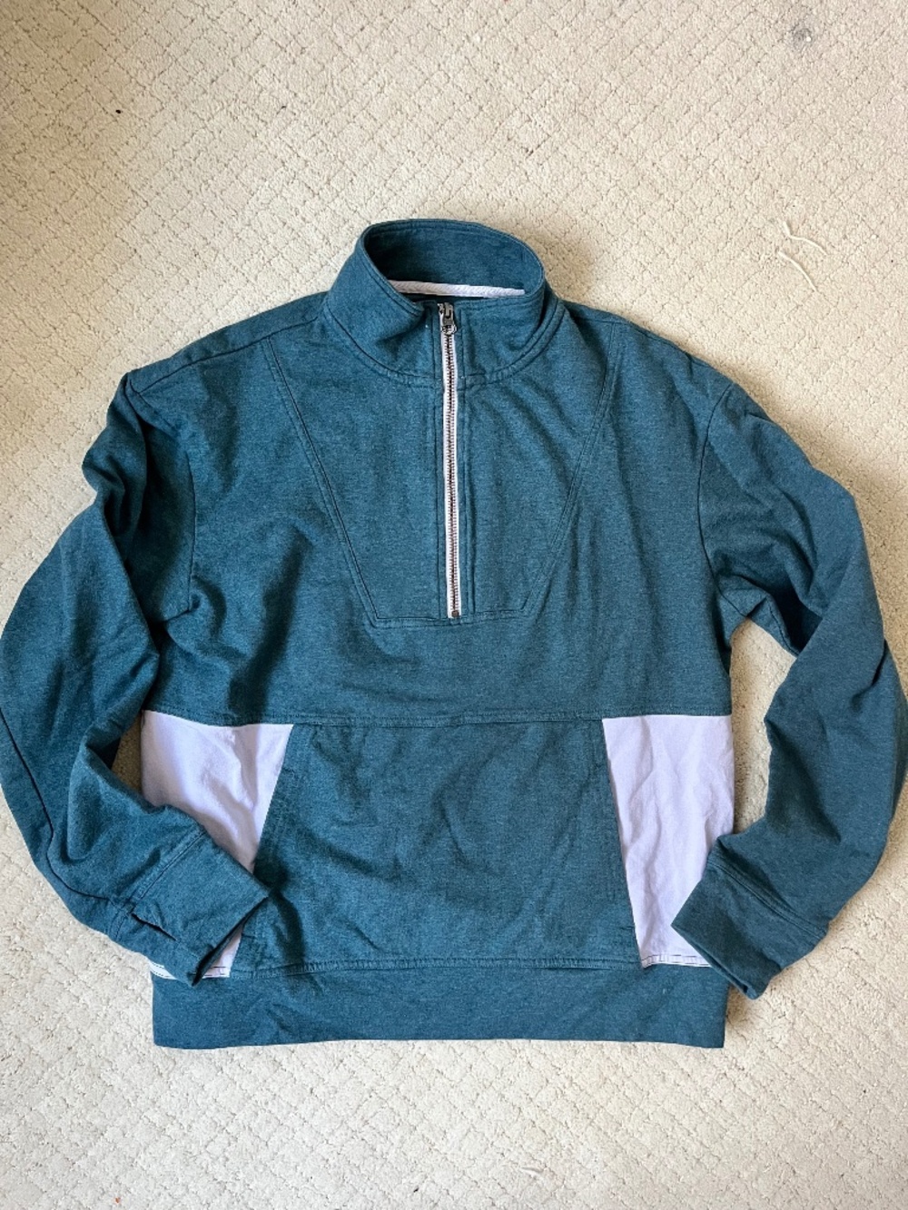 PACT Earth-Friendly 1/4 Zip Sweatshirt Large Teal White Gorpcore Sustainable S
